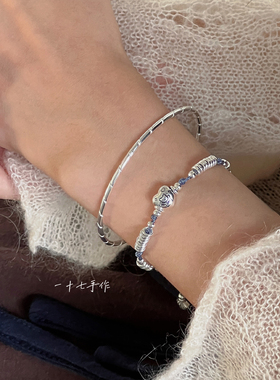 一十七手作竹节实心足银手镯