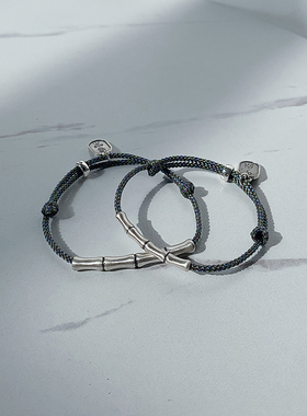 一十七复古平安喜乐竹节纯银手绳