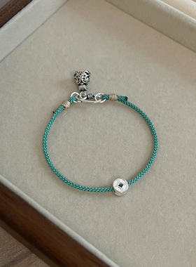 s925银招财蟾蜍手工编织手绳