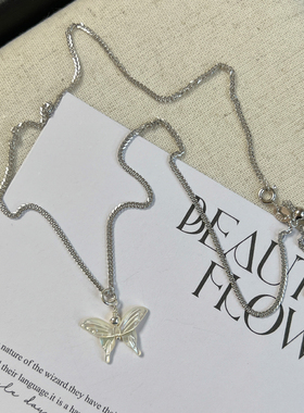 s925纯银女燕尾蝶白蝶贝项链
