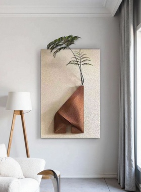 现代简约绿植玄关装饰画木雕立体砂岩壁画走廊过道挂画