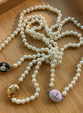 法式轻奢西太后土星施家珍珠珐琅吊坠磁吸扣小众设计款项链手链