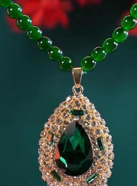 2025新款祖母绿色串珠水晶项链