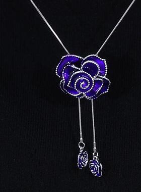 紫色大气款花朵流苏毛衣链项链