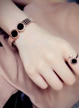 新款钛钢双圆牌黑色罗马数字玫瑰金不掉色手镯日韩百搭手环手饰品