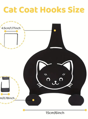 易于安装的无孔金属猫形门挂钩创意的黑猫设计适用于钥匙帽子包包