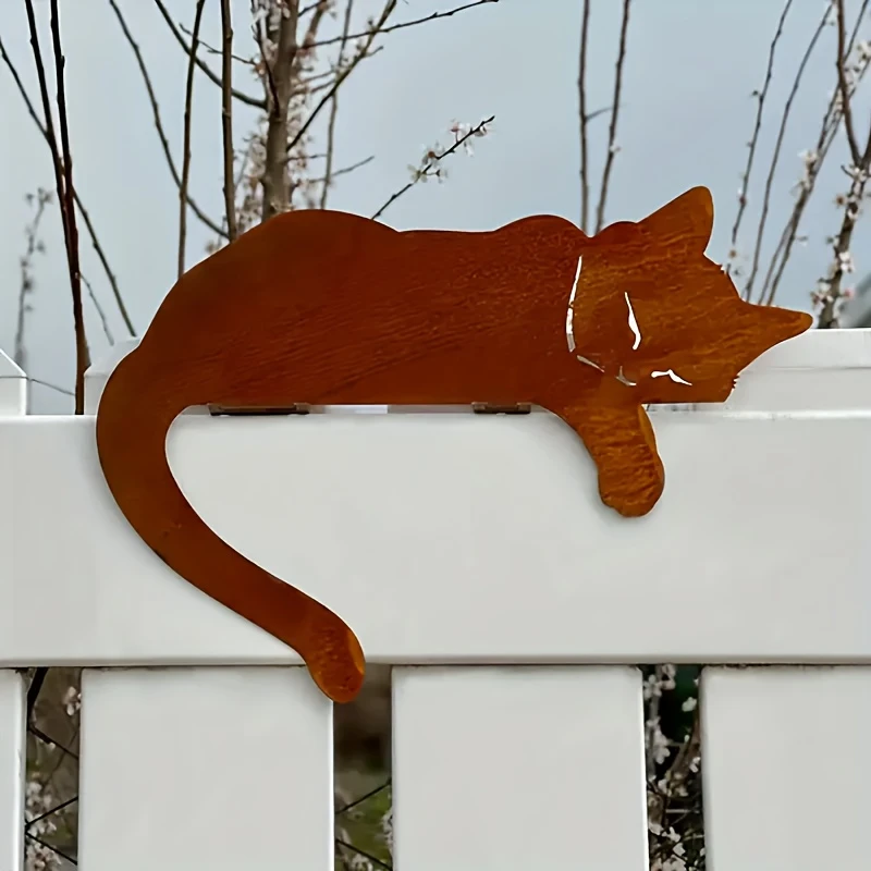 困倦的黑猫雕像户外花园艺术生锈铁艺猫剪影栅栏顶部摆件围栏装饰,淘宝优惠券,粉丝福利购,淘宝优惠卷