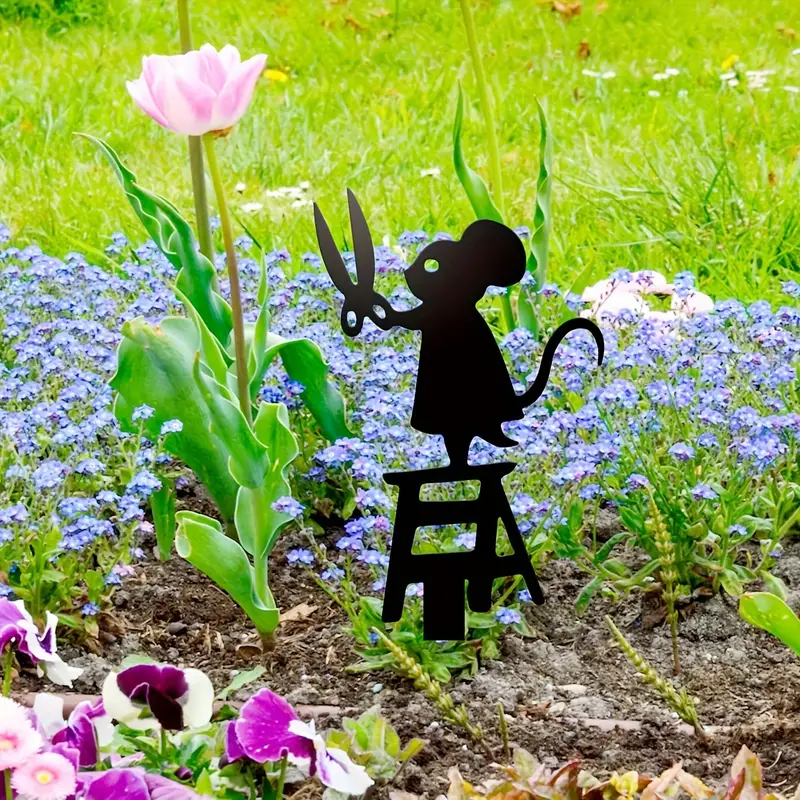 创意剪刀手花插铁艺老鼠剪影花园桩庭院摆件雕塑阳台花盆插件,淘宝优惠券,粉丝福利购,淘宝优惠卷