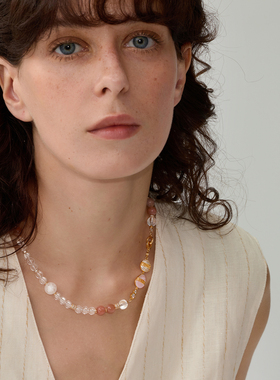 高级设计感银饰白水晶串珠项链