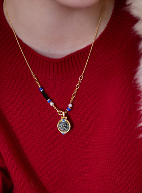 《年度黑马》马年复古设计感古典宫廷浮雕纯银镀金锁骨项链吊坠女