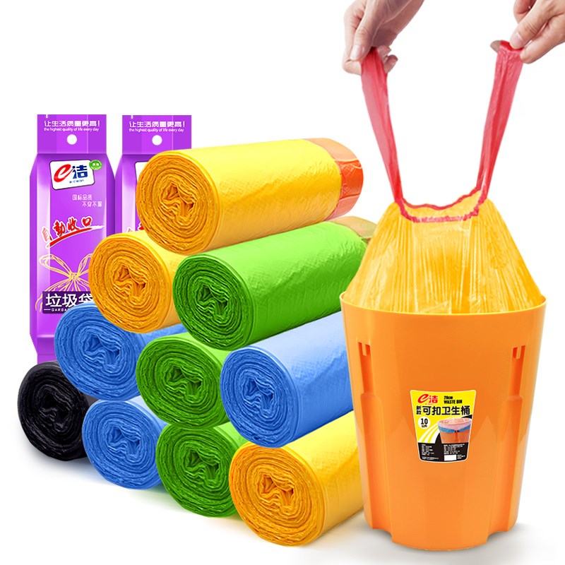 自动收口垃圾袋加厚家用加大厨房卫生间抽绳手提式塑料袋10卷 - 图3