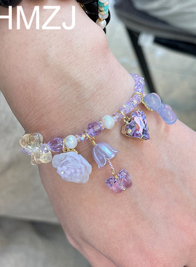 韩国东大门代购甜美少女爱心水晶串珠手链蝴蝶手串