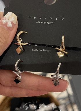 nyunyu金属高级感耳环方块吊坠
