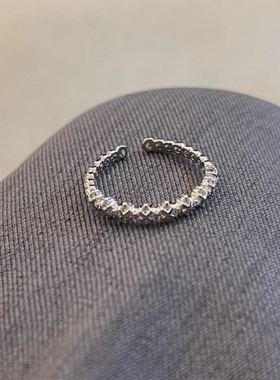 SHMZJ韩国代购新款环扣方形戒指银镶晶钻简约轻奢指环女戒子百搭