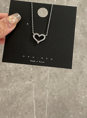 通体925银爱心满钻项链轻奢项链