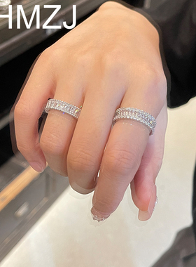 高级感轻奢满钻戒指锆石超闪网红排钻双层指环ins韩国气质开口女