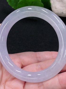 天然缅甸翡翠A货圆条54.6圈口粉紫色糯化冰种水