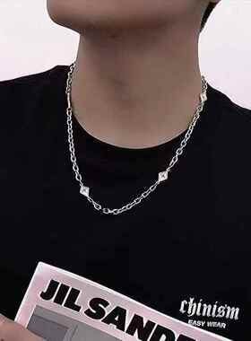 明星同款菱形钛钢项链男款高级感痞帅拼接锁骨链潮男项链男时尚