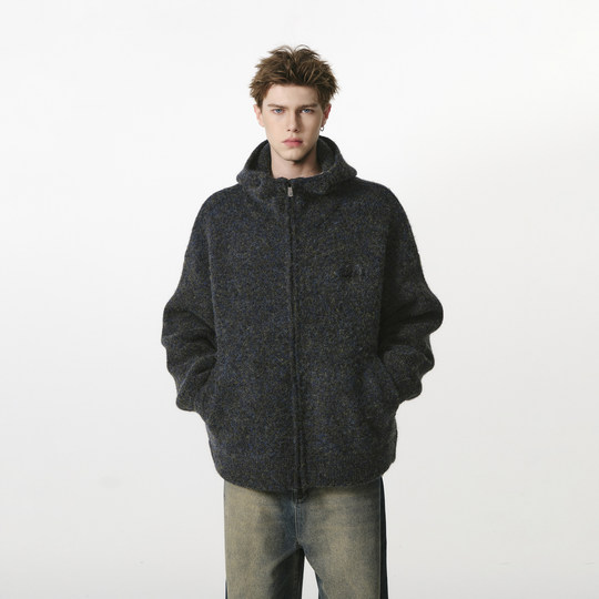 FORNINES слегка короткий тяжелый толстый свитер, куртка для мужчин и женщин, пара носит осенне-зимний повседневный вязаный кардиган с капюшоном