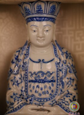 拙火窑全手工青花毗卢观音摆件