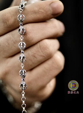 通用925银民族风金刚杵手链护身