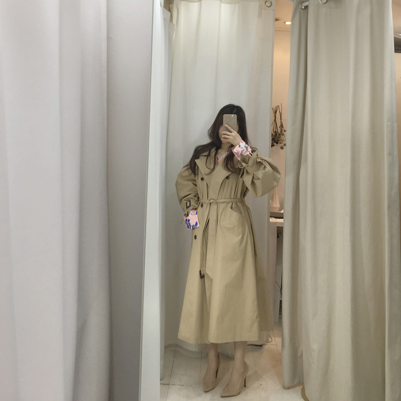 新款春秋女中长款双排扣过膝外套 2018 休闲气质秋款宽松卡其色风衣 新款春秋女中长款双排扣过膝外套 2018 休闲气质秋款宽松卡其色风衣