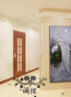 新款装饰画纯手绘欧式立体单幅孔雀装饰油画抽象酒店餐馆玄关挂画