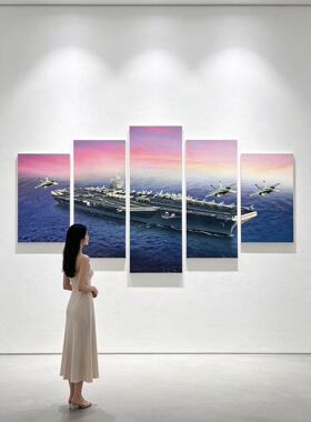 现代新创意航空母舰装饰挂画搭配卧室客厅玄关战舰组合艺术套画