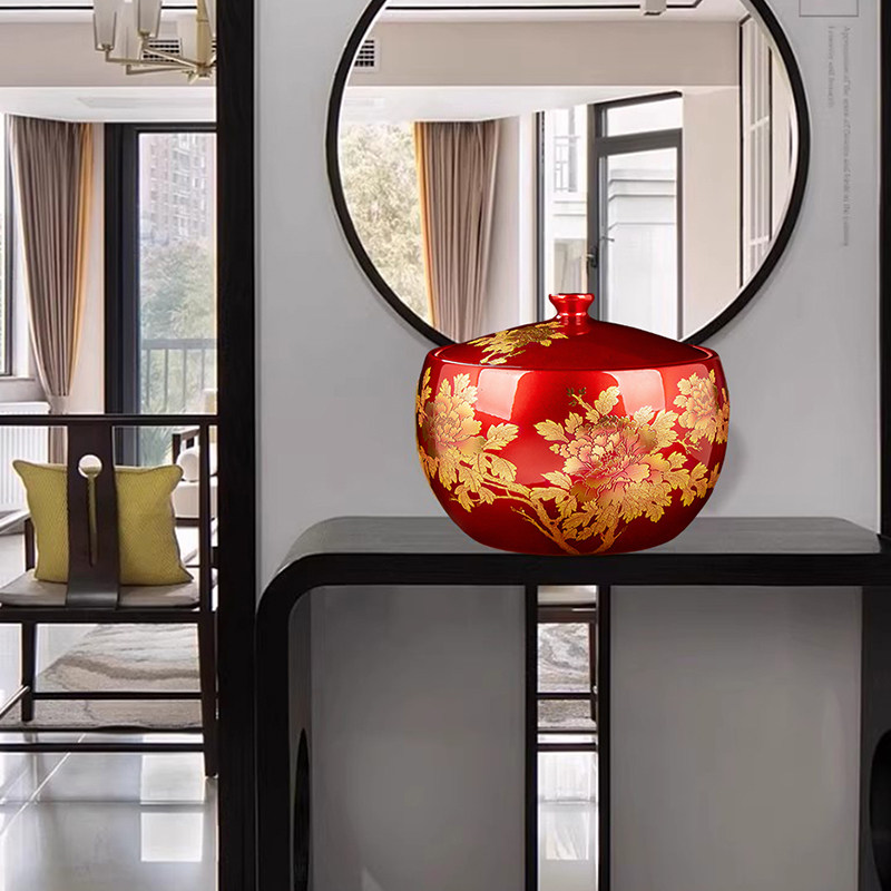 景德镇陶瓷储物罐大号带盖红色中式摆件密封茶叶罐结婚礼物瓷器罐,淘宝优惠券,粉丝福利购,淘宝优惠卷