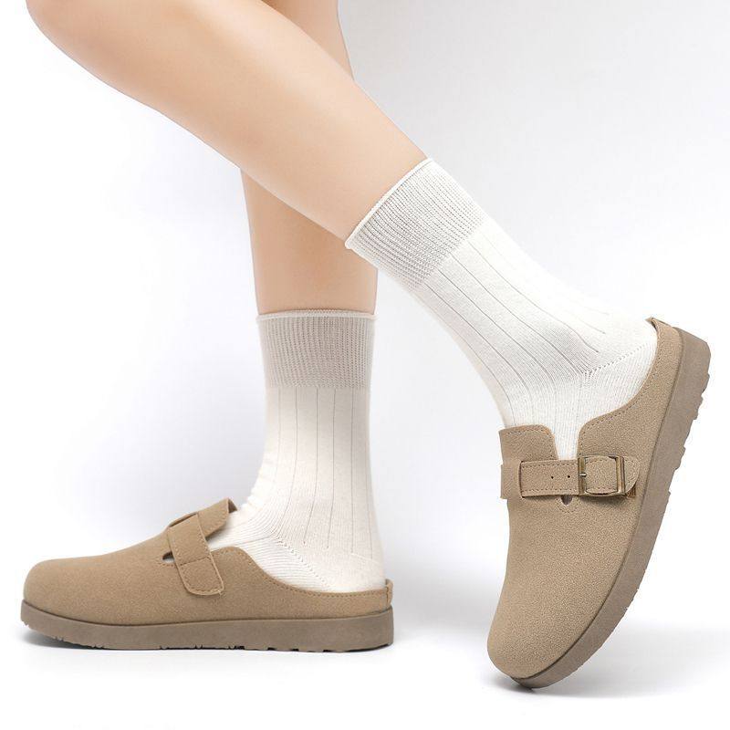 女士半拖勃肯鞋女2025新款豆豆乐福鞋平底防滑软底女鞋,淘宝优惠券,粉丝福利购,淘宝优惠卷