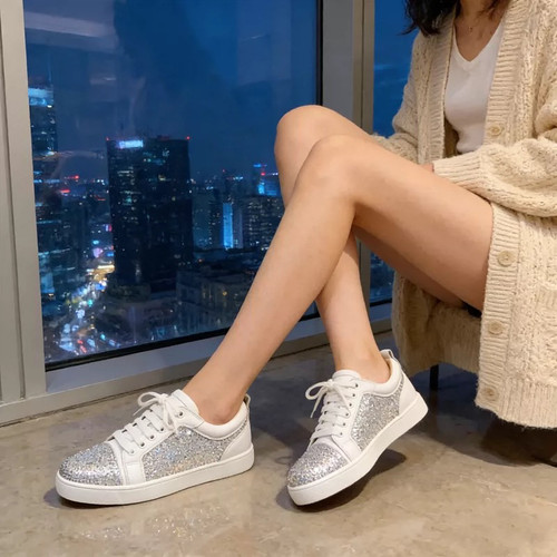 欧洲站真皮潮流低帮AB幻彩水钻休闲板鞋情侣休闲鞋系带浅口低帮女 - 图2