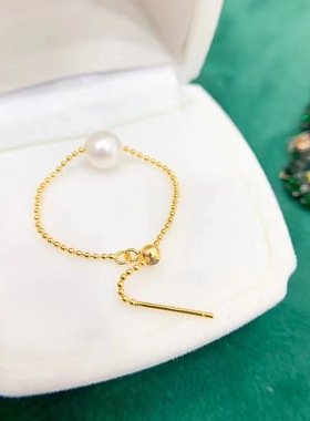 网红精致超仙豆豆链针式调节戒指