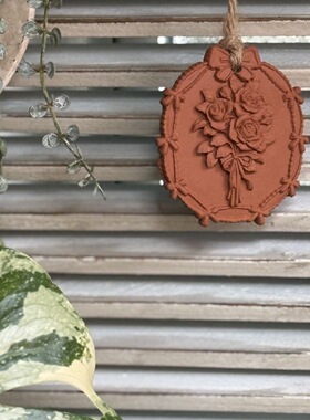 红陶手工浮浮雕蝴蝶结花卉红陶小摆件挂件ins杂货风园艺花卉家居