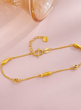 5G黄金鱼生有你手链女生新款足金999小金鱼手串520礼物送女友