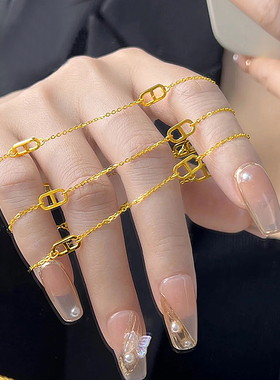 5G黄金猪鼻子手链女999足金满圈纯金手饰ins风时尚新款送女友礼物