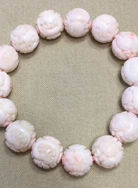 七宝珊瑚：精品雕刻龙珠圆珠手串手链，品质如图，重36.32克