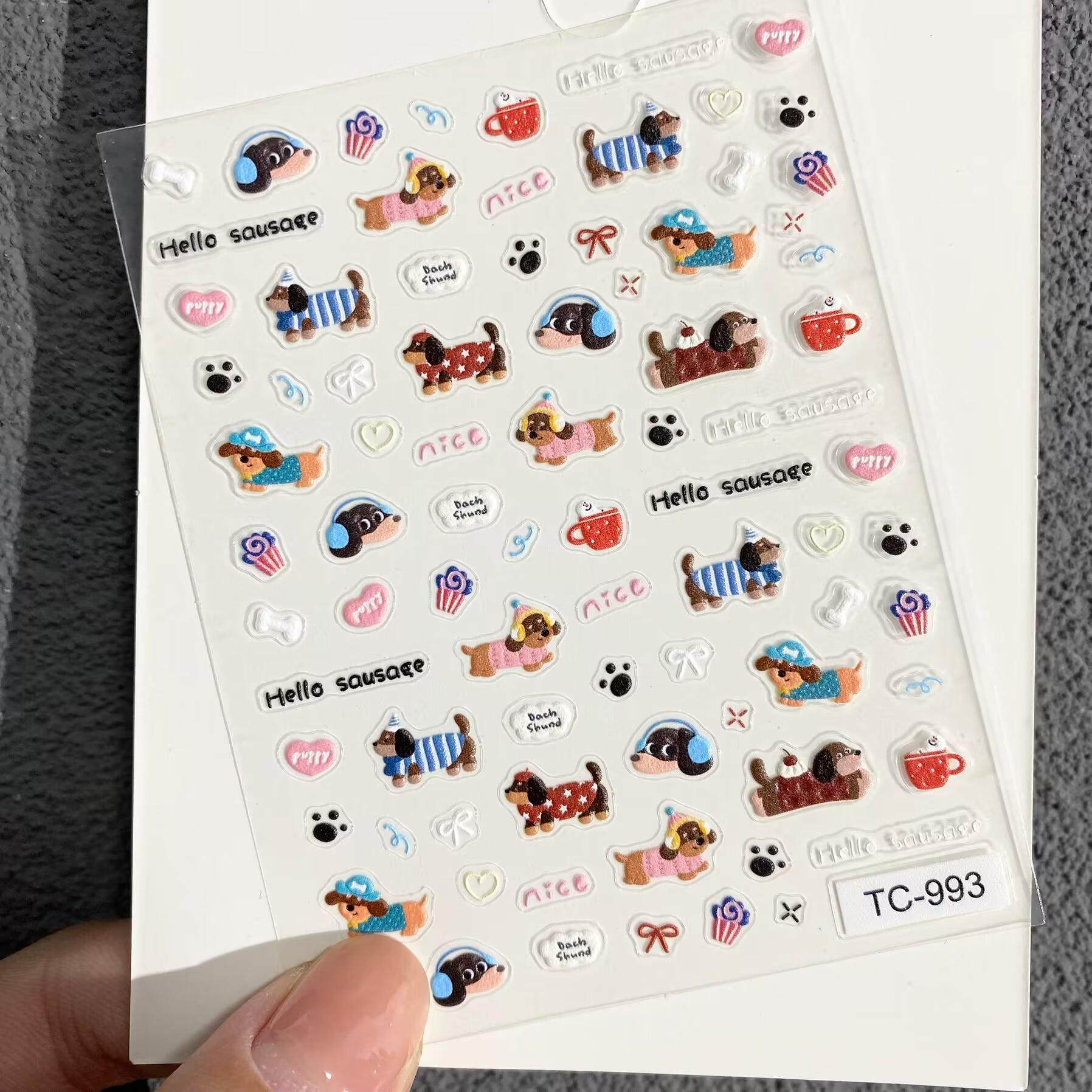 可爱萌宠腊肠小狗浮雕美甲贴纸卡通狗狗水杯ccd手机壳diy指甲贴,淘宝优惠券,粉丝福利购,淘宝优惠卷