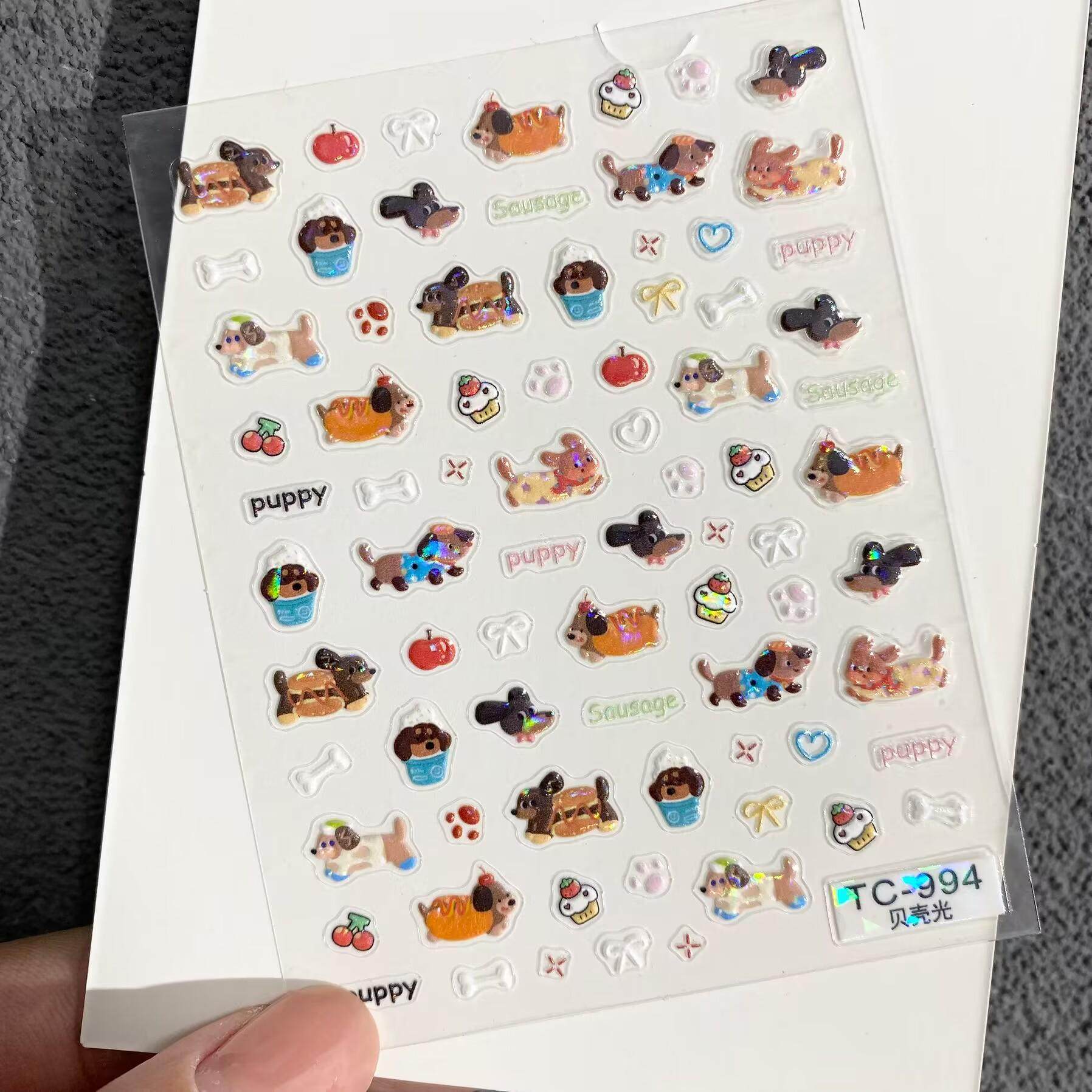 可爱萌宠腊肠小狗浮雕美甲贴纸卡通狗狗水杯ccd手机壳diy指甲贴,淘宝优惠券,粉丝福利购,淘宝优惠卷
