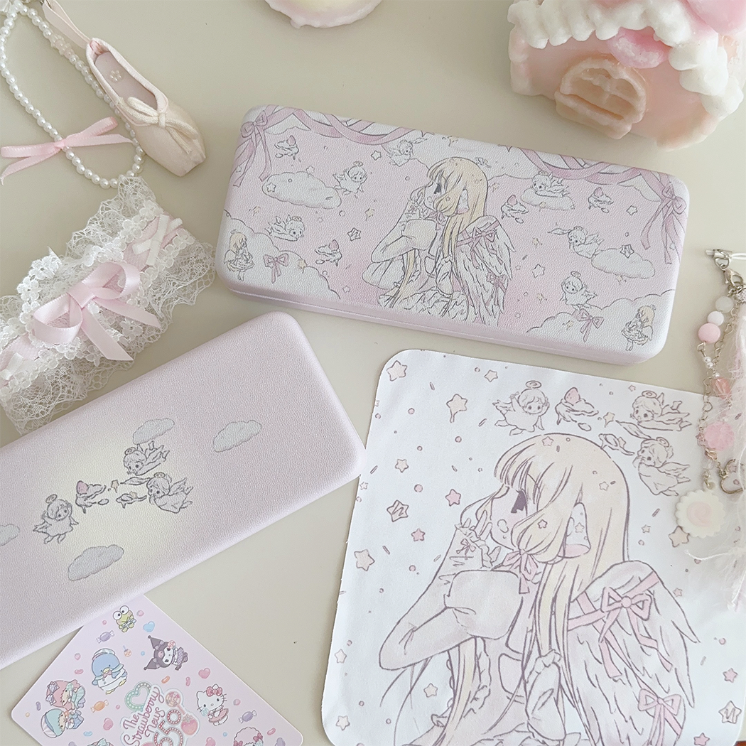 人型电脑天使心原创设计眼镜盒眼镜布粉色可爱近视收纳盒子小天使,淘宝优惠券,粉丝福利购,淘宝优惠卷