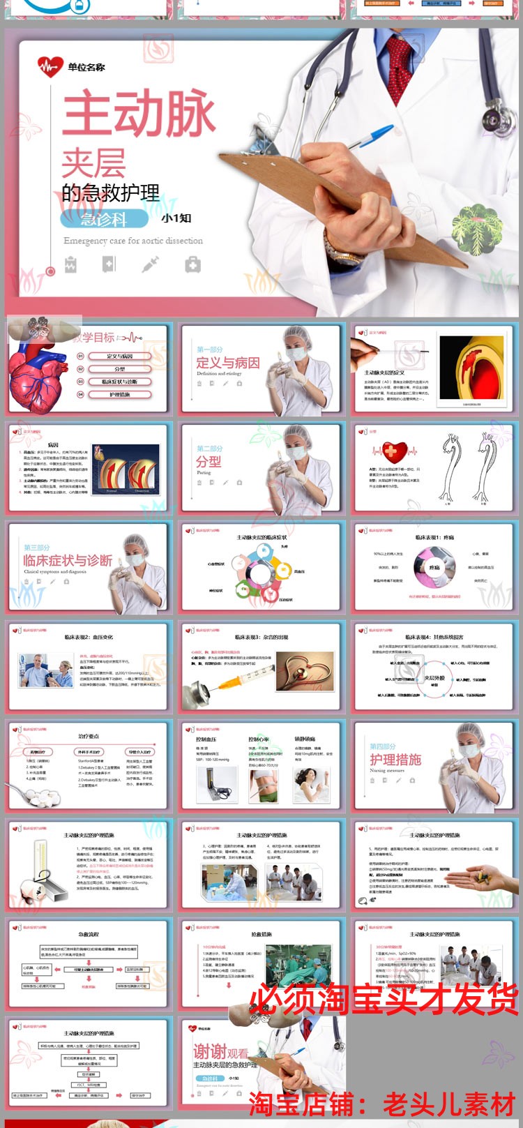 医院医学主动脉夹层的急救护理PPT模板急诊科医疗临床症状与诊断