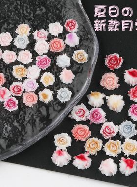 网红月季玫瑰花渐变晕染树脂雕刻山茶花配饰