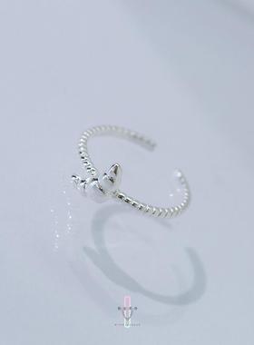 弥音原作ins风小众设计925纯银甜甜圈爱心牛角包面包可爱戒指开口