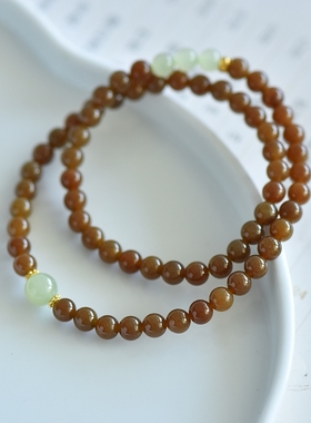 原创手作新疆和田玉糖料双圈手链