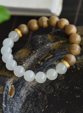 慕初阁和田玉羊脂白玉沉香手串