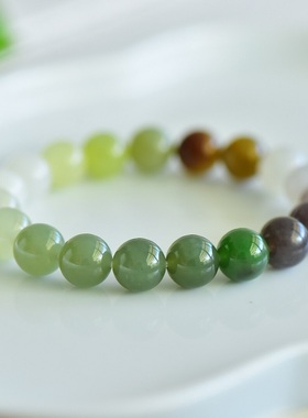 糖料碧玉羊脂白玉和田玉多宝手链