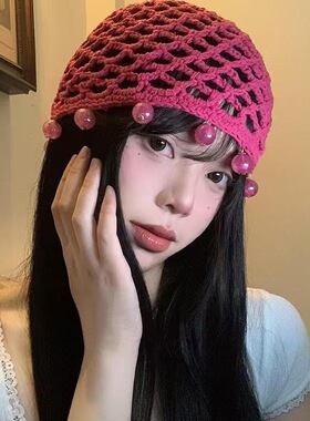 镂空风新款茶花女女包头帽手工编