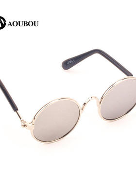 金属圆框小狗炫酷太阳镜猫咪遛街