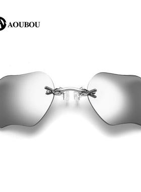 金属无框苹果型夹鼻太阳镜黑客帝