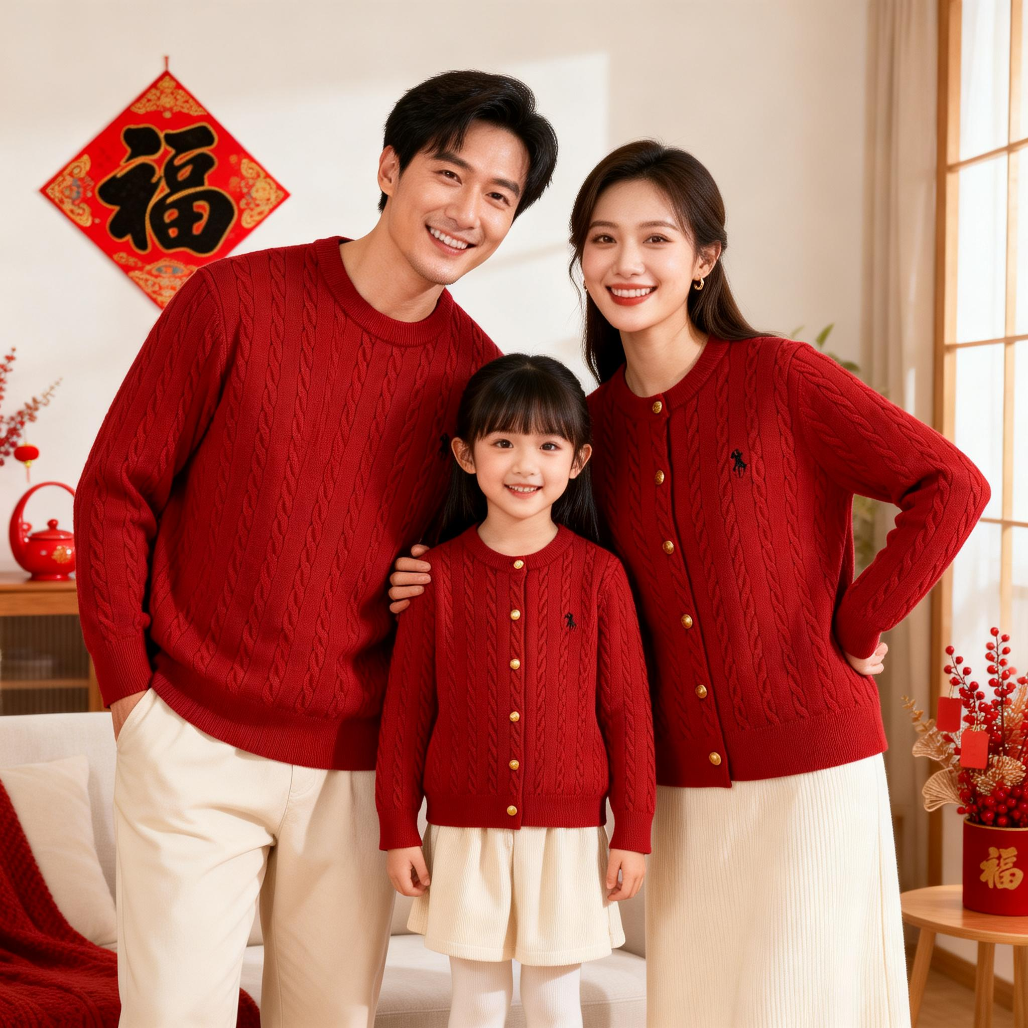 2026新款全家福亲子装红色毛衣马年春节过年一家三口母女装开衫,淘宝优惠券,粉丝福利购,淘宝优惠卷