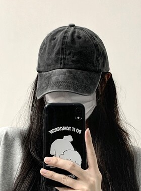 新款灰色做旧棒球帽子女秋冬季复古素颜百搭春夏大头围鸭舌帽圆顶